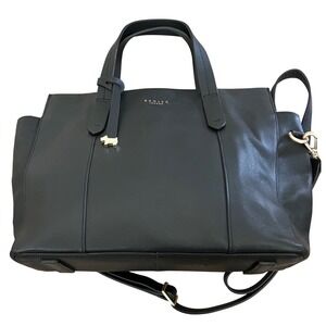 Radley London Black Leather Tote Handbag Shoulder Bag With Dog Charm